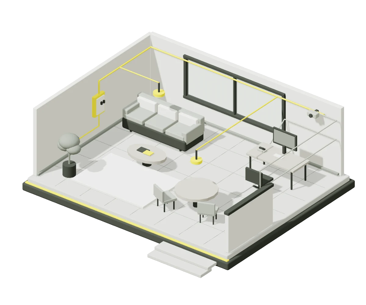 Maquete conceitual com o sistema elétrico destacado em amarelo.
